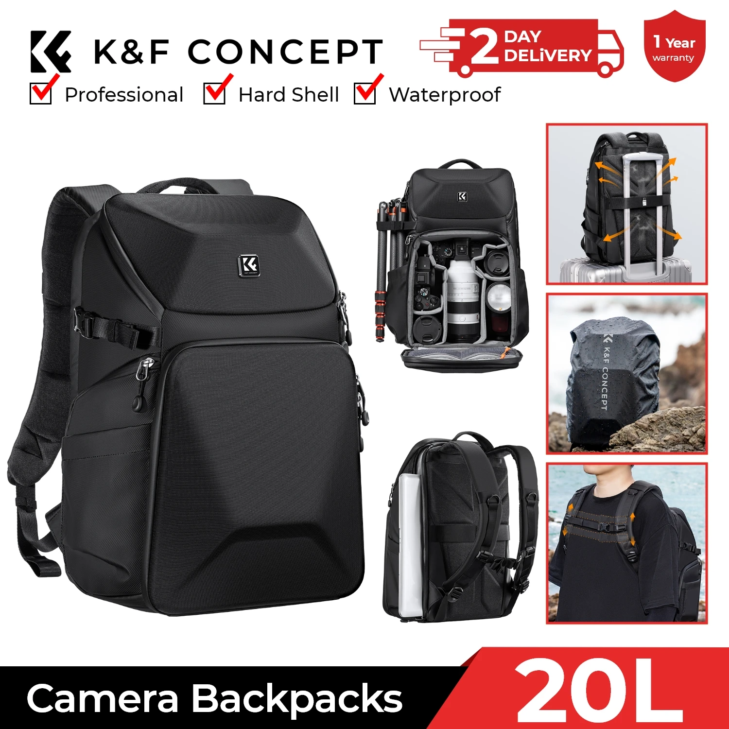 Camera Bag Waterproof - K&F CONCEPT 20L 카메라 백팩 방수