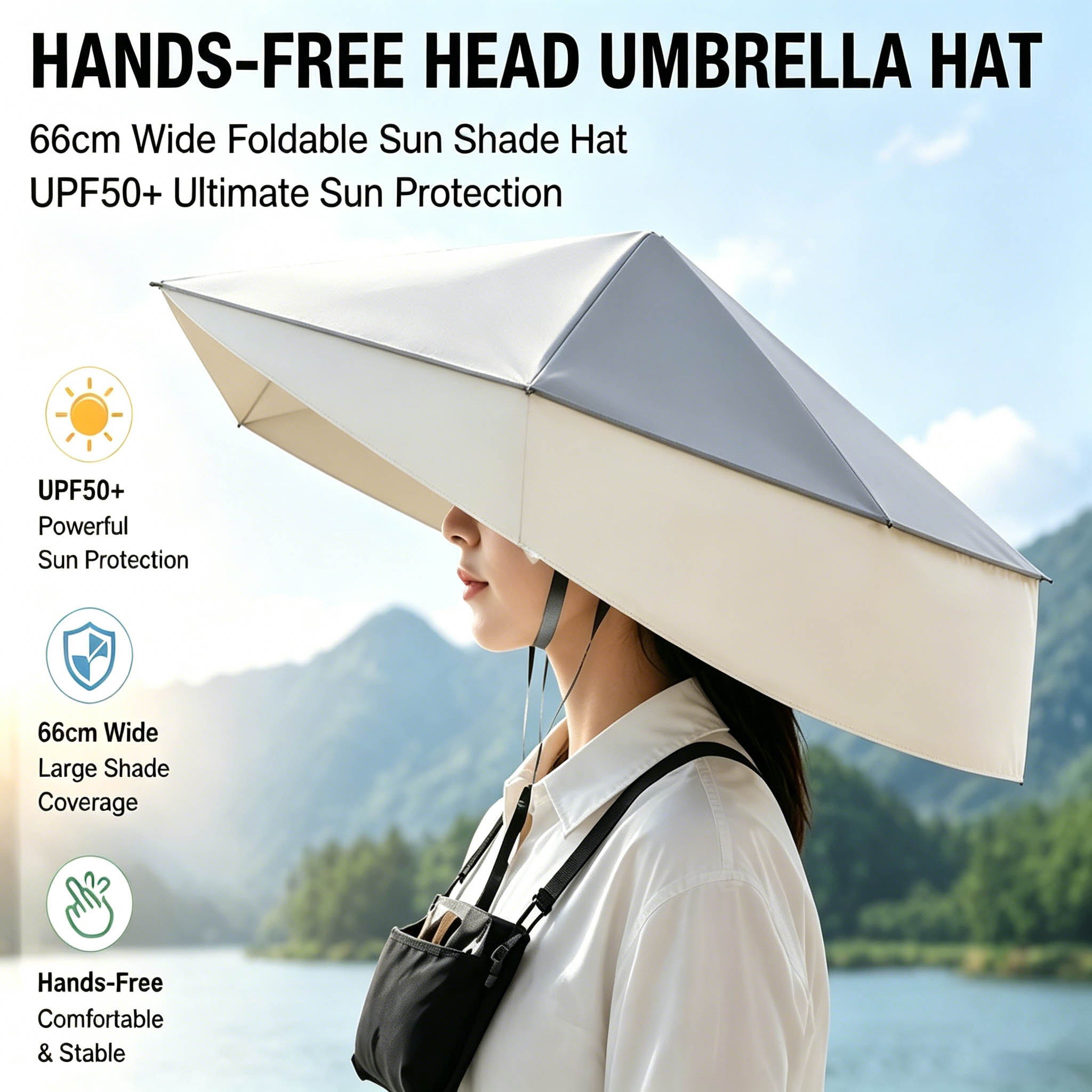 Photography Umbrella - UPF50+ 접이식 핸즈프리 헤드 우산 모자