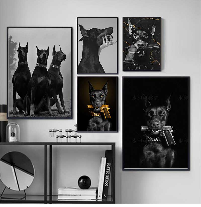Photography Trend - 현대적인 패션 블랙 도베르만 강아지와 금색